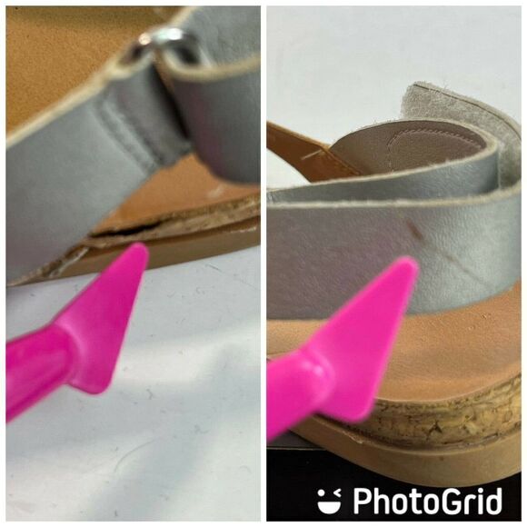 UGG Girls Pink Faux Fur Pom Pom Sandals Size 5 Fonda Glitter Pink Silver - Picture 10 of 12